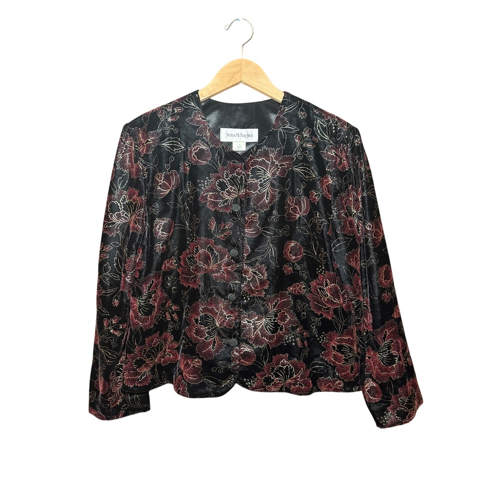 Norton McNaughton Vintage 90s Floral Velvet Evening Jacket 10 Whimsigoth Dark